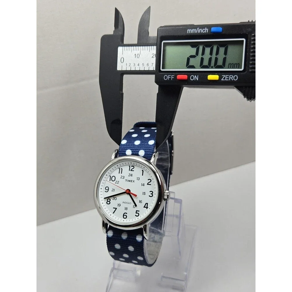 Timex Weekender Dots Womens 38mm Indiglo Blue Polka Dot Quartz Watch New Battery